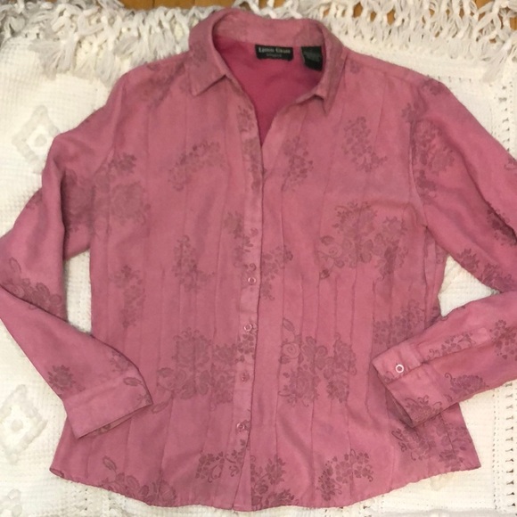 Lemon Grass Studio Jacquard Floral Faux Suede Y2K Pink Long Sleeve Button Up L - Picture 1 of 8